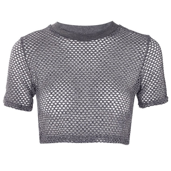 Topshop gray soft mesh crop top - Picture 3 of 8
